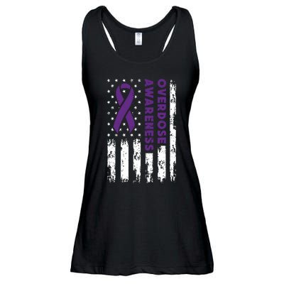 Overdose Awareness Flag Purple Ribbon Addiction Recovery Ladies Essential Flowy Tank