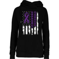 Overdose Awareness Flag Purple Ribbon Addiction Recovery Womens Funnel Neck Pullover Hood