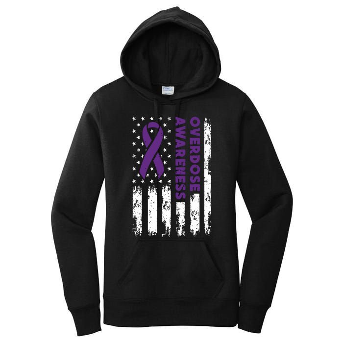 Overdose Awareness Flag Purple Ribbon Addiction Recovery Women's Pullover Hoodie