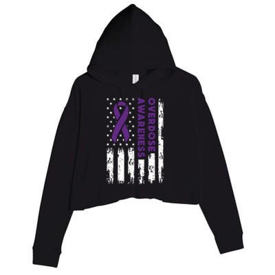 Overdose Awareness Flag Purple Ribbon Addiction Recovery Crop Fleece Hoodie