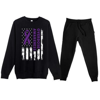 Overdose Awareness Flag Purple Ribbon Addiction Recovery Premium Crewneck Sweatsuit Set