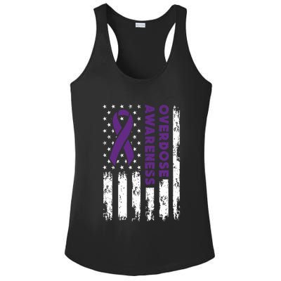 Overdose Awareness Flag Purple Ribbon Addiction Recovery Ladies PosiCharge Competitor Racerback Tank