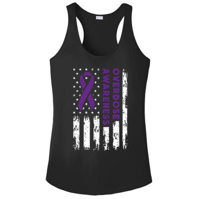 Overdose Awareness Flag Purple Ribbon Addiction Recovery Ladies PosiCharge Competitor Racerback Tank