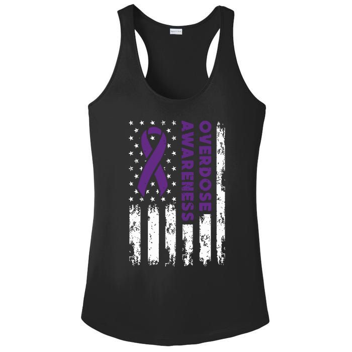 Overdose Awareness Flag Purple Ribbon Addiction Recovery Ladies PosiCharge Competitor Racerback Tank