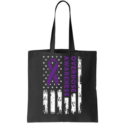 Overdose Awareness Flag Purple Ribbon Addiction Recovery Tote Bag