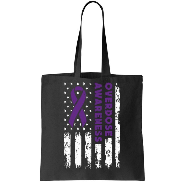 Overdose Awareness Flag Purple Ribbon Addiction Recovery Tote Bag