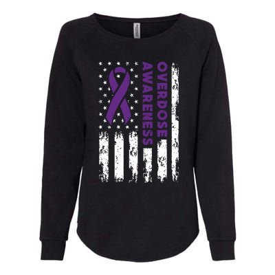 Overdose Awareness Flag Purple Ribbon Addiction Recovery Womens California Wash Sweatshirt