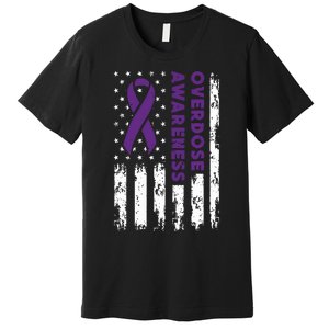 Overdose Awareness Flag Purple Ribbon Addiction Recovery Premium T-Shirt