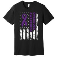 Overdose Awareness Flag Purple Ribbon Addiction Recovery Premium T-Shirt