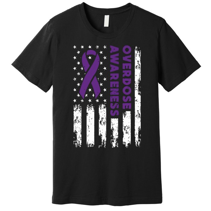 Overdose Awareness Flag Purple Ribbon Addiction Recovery Premium T-Shirt