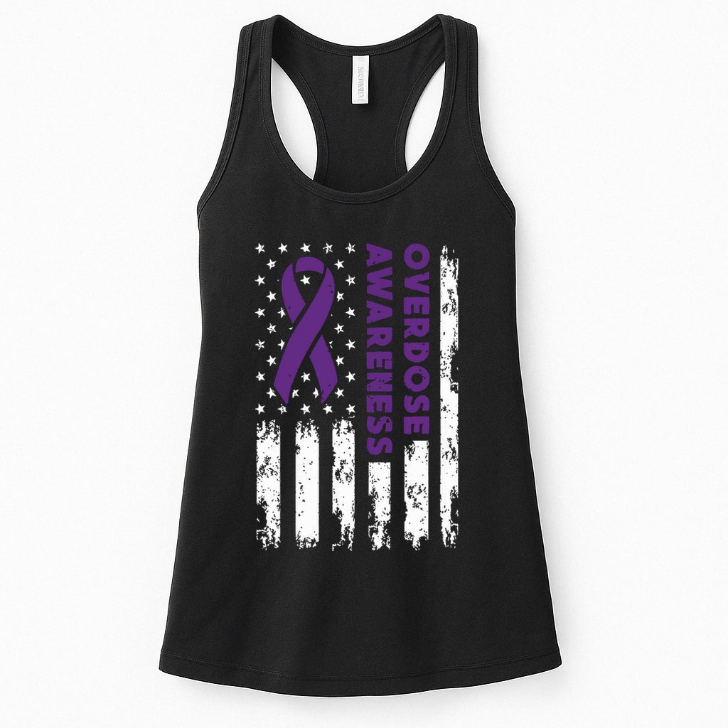Overdose Awareness Flag Purple Ribbon Addiction Recovery Womens Tank Top