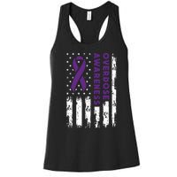 Overdose Awareness Flag Purple Ribbon Addiction Recovery Women's Racerback Tank