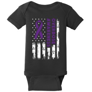 Overdose Awareness Flag Purple Ribbon Addiction Recovery Baby Bodysuit