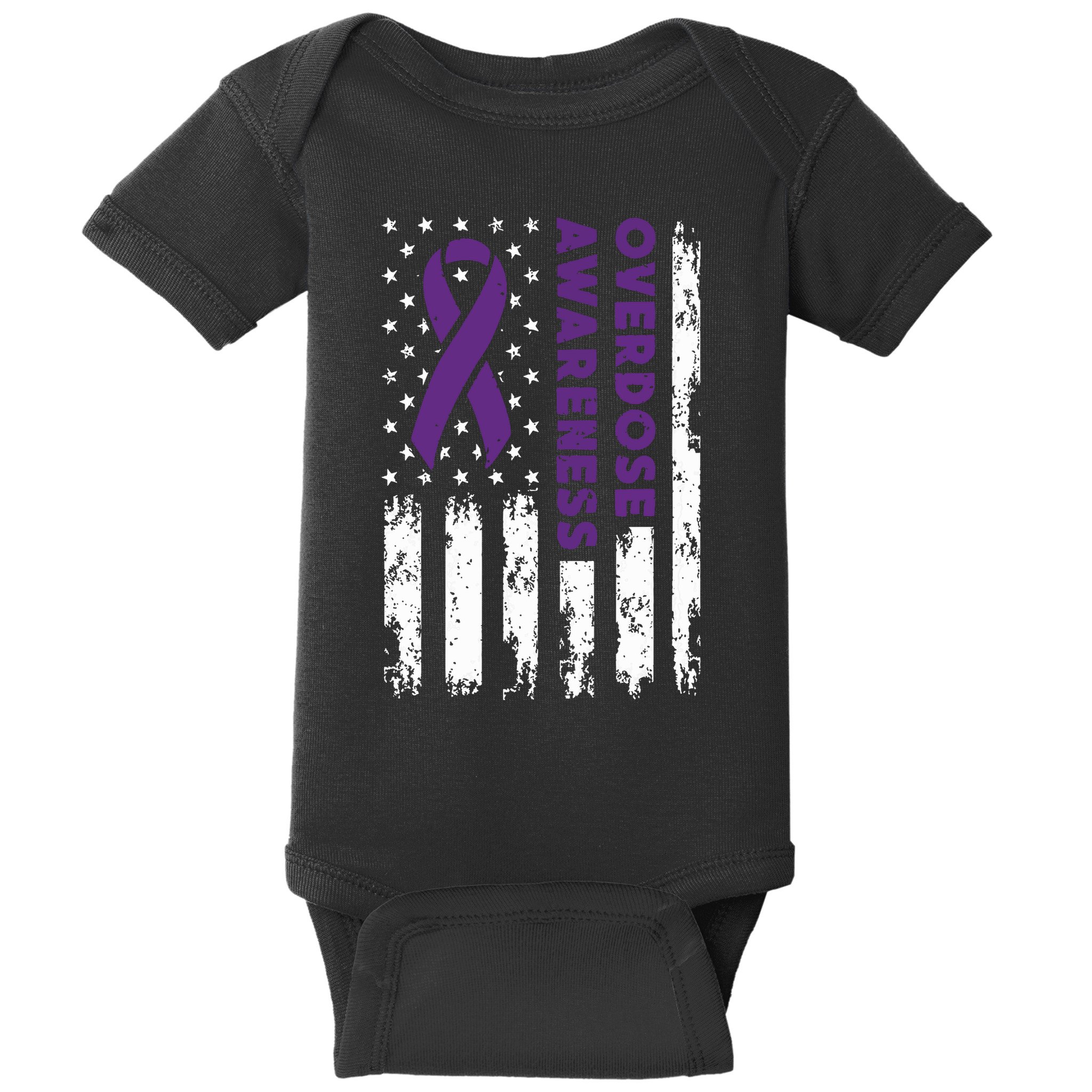 Overdose Awareness Flag Purple Ribbon Addiction Recovery Baby Bodysuit
