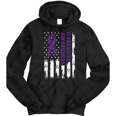 Overdose Awareness Flag Purple Ribbon Addiction Recovery Tie Dye Hoodie