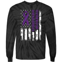 Overdose Awareness Flag Purple Ribbon Addiction Recovery Tie-Dye Long Sleeve Shirt