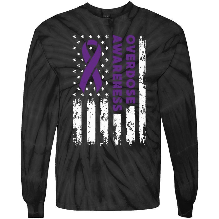 Overdose Awareness Flag Purple Ribbon Addiction Recovery Tie-Dye Long Sleeve Shirt