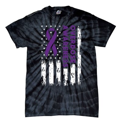 Overdose Awareness Flag Purple Ribbon Addiction Recovery Tie-Dye T-Shirt