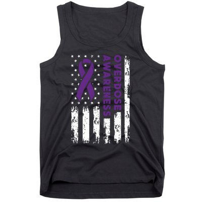 Overdose Awareness Flag Purple Ribbon Addiction Recovery Tank Top