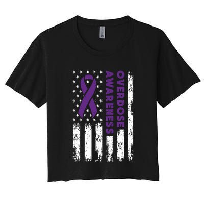 Overdose Awareness Flag Purple Ribbon Addiction Recovery Crop Top