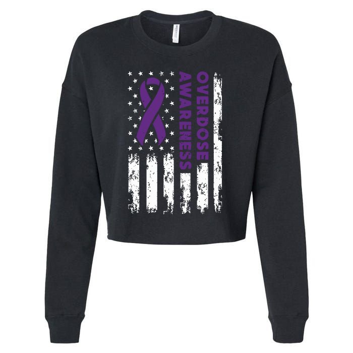 Overdose Awareness Flag Purple Ribbon Addiction Recovery Cropped Pullover Crew