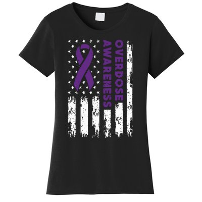 Overdose Awareness Flag Purple Ribbon Addiction Recovery Women's T-Shirt