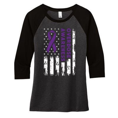 Overdose Awareness Flag Purple Ribbon Addiction Recovery Women's Tri-Blend 3/4-Sleeve Raglan Shirt