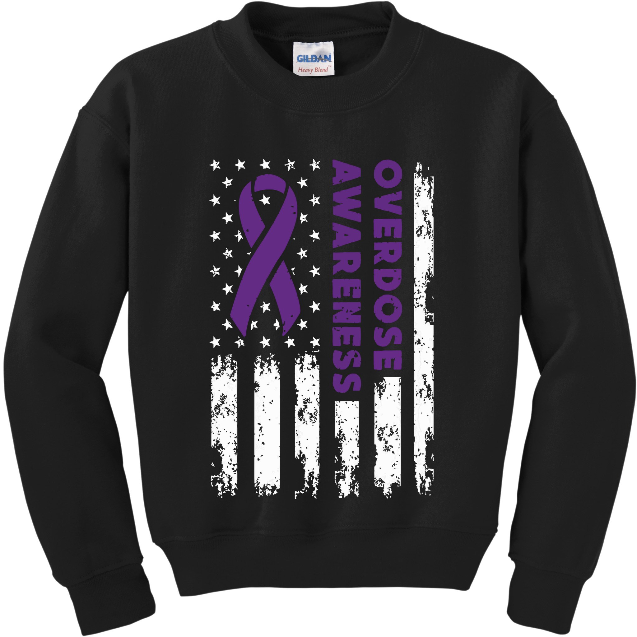 Overdose Awareness Flag Purple Ribbon Addiction Recovery Kids Sweatshirt