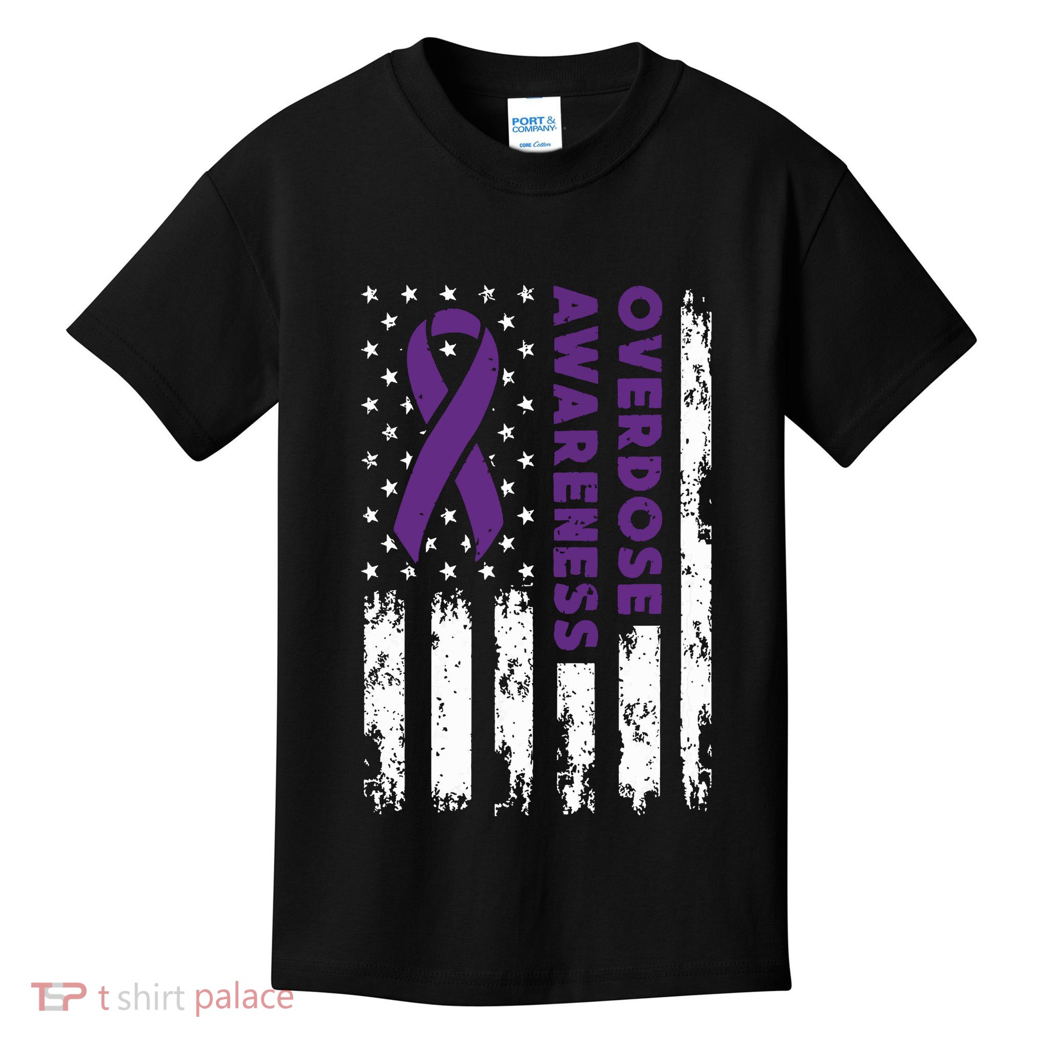 Overdose Awareness Flag Purple Ribbon Addiction Recovery Kids T-Shirt