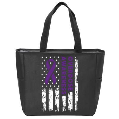 Overdose Awareness Flag Purple Ribbon Addiction Recovery Zip Tote Bag