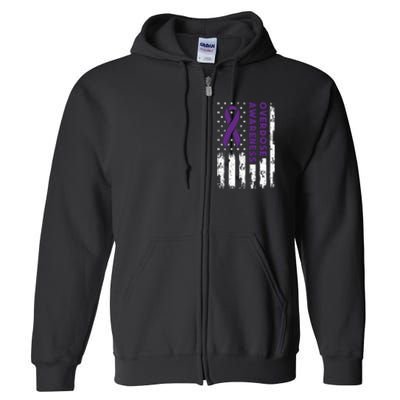 Overdose Awareness Flag Purple Ribbon Addiction Recovery Full Zip Hoodie