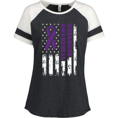 Overdose Awareness Flag Purple Ribbon Addiction Recovery Enza Ladies Jersey Colorblock Tee