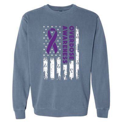 Overdose Awareness Flag Purple Ribbon Addiction Recovery Garment-Dyed Sweatshirt