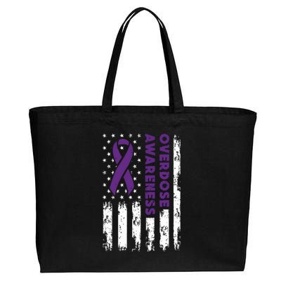 Overdose Awareness Flag Purple Ribbon Addiction Recovery Cotton Canvas Jumbo Tote