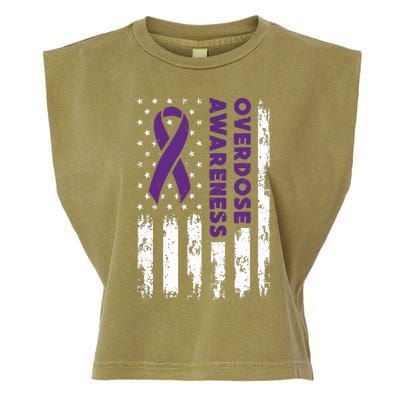 Overdose Awareness Flag Purple Ribbon Addiction Recovery Garment-Dyed Women's Muscle Tee