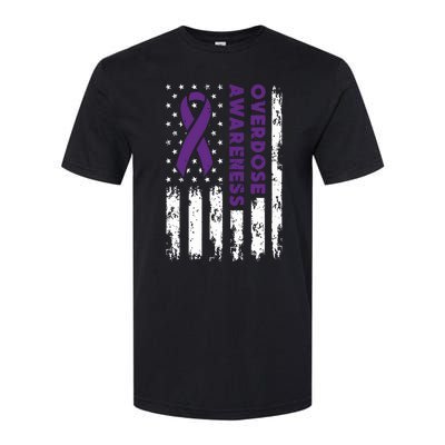 Overdose Awareness Flag Purple Ribbon Addiction Recovery Softstyle CVC T-Shirt