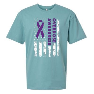 Overdose Awareness Flag Purple Ribbon Addiction Recovery Sueded Cloud Jersey T-Shirt