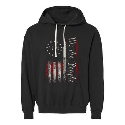 Old American Flag Patriotic 1776 We The People Usa Garment-Dyed Fleece Hoodie