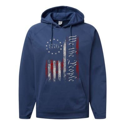 Old American Flag Patriotic 1776 We The People Usa Performance Fleece Hoodie