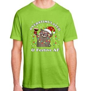 Overstimulated And Festive Af Raccoon Christmas Martini Bow Gift Adult ChromaSoft Performance T-Shirt