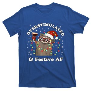 Overstimulated And Festive Af Raccoon Christmas Martini Bow Gift T-Shirt