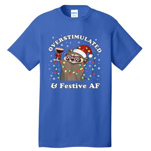 Overstimulated And Festive Af Raccoon Christmas Martini Bow Gift Tall T-Shirt