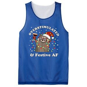 Overstimulated And Festive Af Raccoon Christmas Martini Bow Gift Mesh Reversible Basketball Jersey Tank