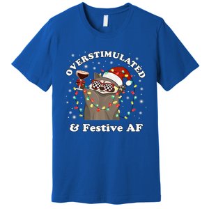 Overstimulated And Festive Af Raccoon Christmas Martini Bow Gift Premium T-Shirt