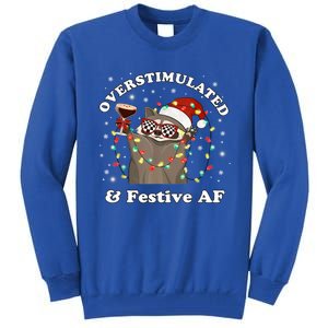 Overstimulated And Festive Af Raccoon Christmas Martini Bow Gift Tall Sweatshirt