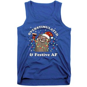 Overstimulated And Festive Af Raccoon Christmas Martini Bow Gift Tank Top