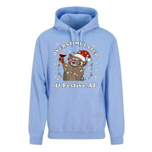 Overstimulated And Festive Af Raccoon Christmas Martini Bow Gift Unisex Surf Hoodie