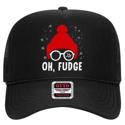 Oh a Fudge Funny Christmas Saying Vintage Xmas Santa Hat High Crown Mesh Back Trucker Hat