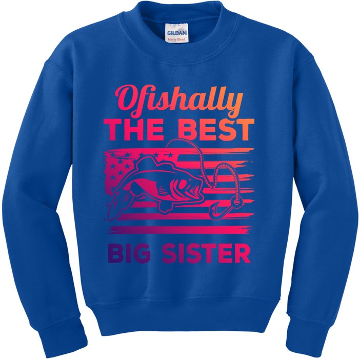 Ofishally American Flag Older Sister Fishing Big Sis Cute Gift Kids Sweatshirt