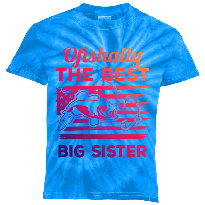 Ofishally American Flag Older Sister Fishing Big Sis Cute Gift Kids Tie-Dye T-Shirt